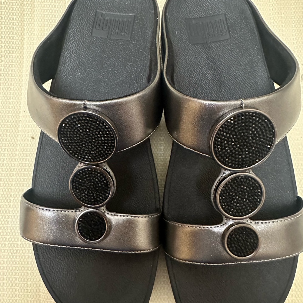 Fitflop Black and Silver Sandals with Elegant Embellishments
